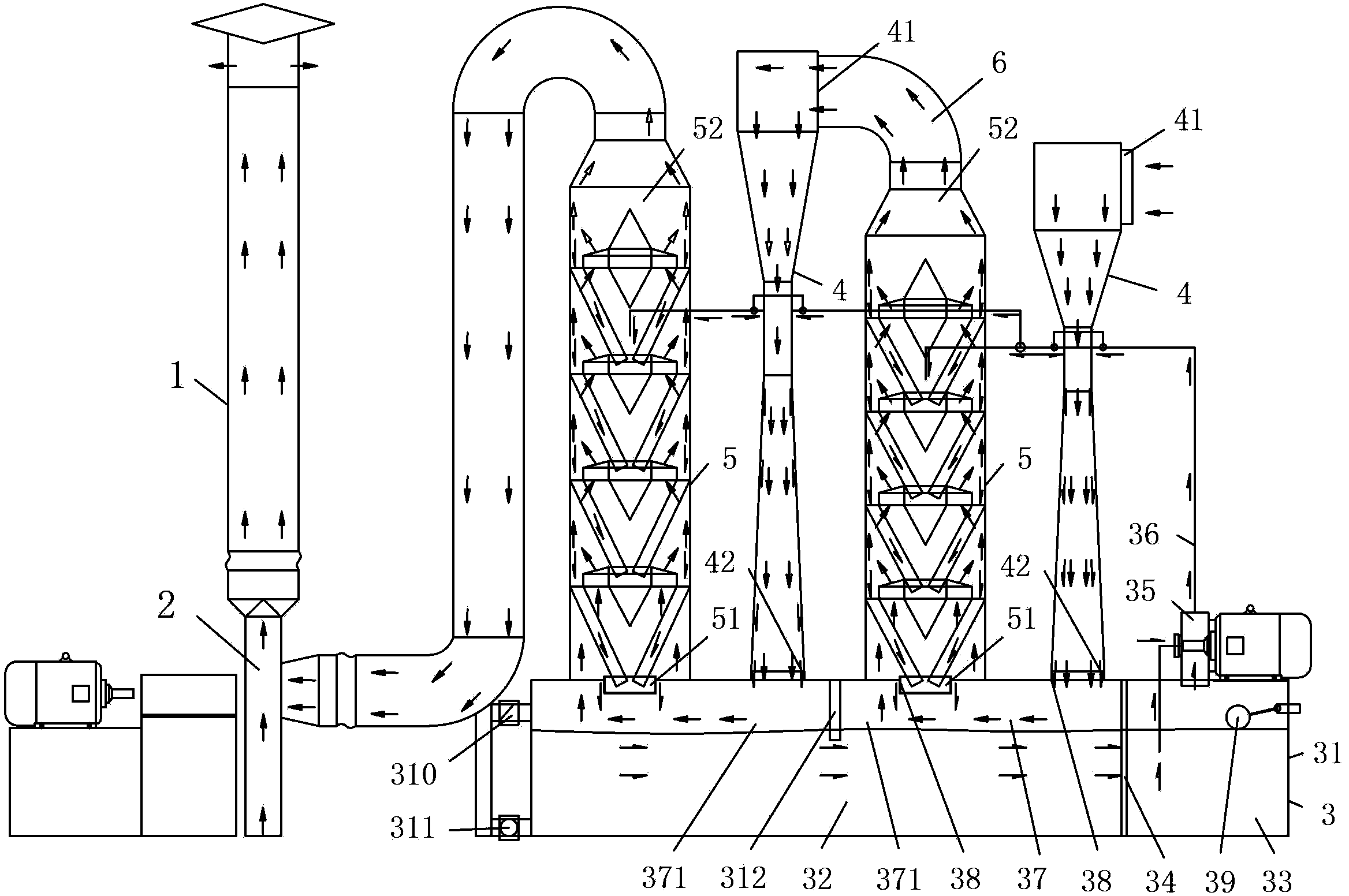 Wet-method vortex vane wheel air purification device