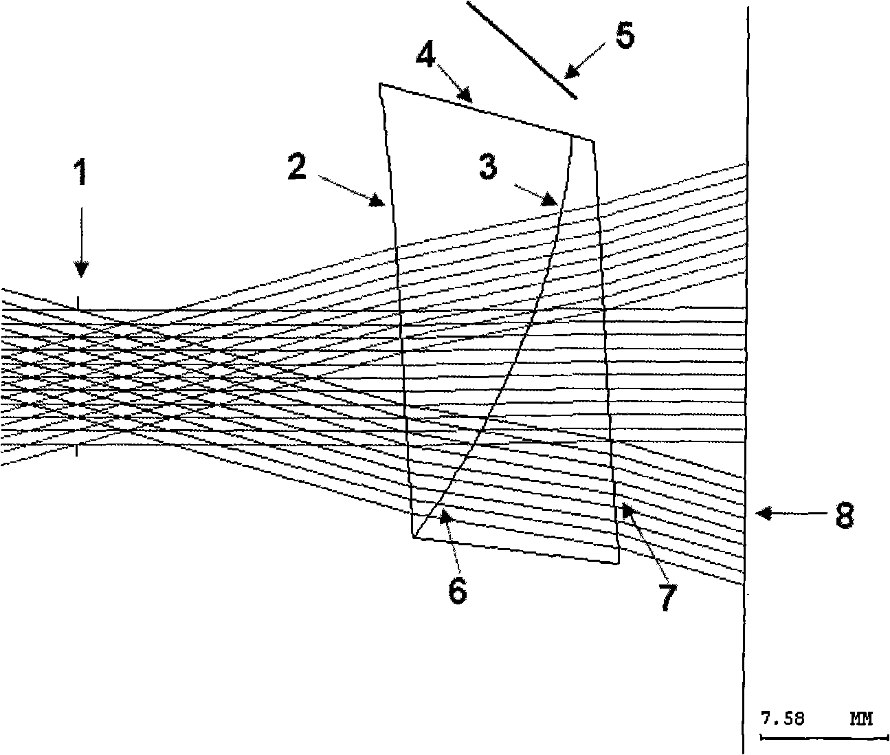 Optical system of light and small-sized big angular field free curved surface prism helmet display