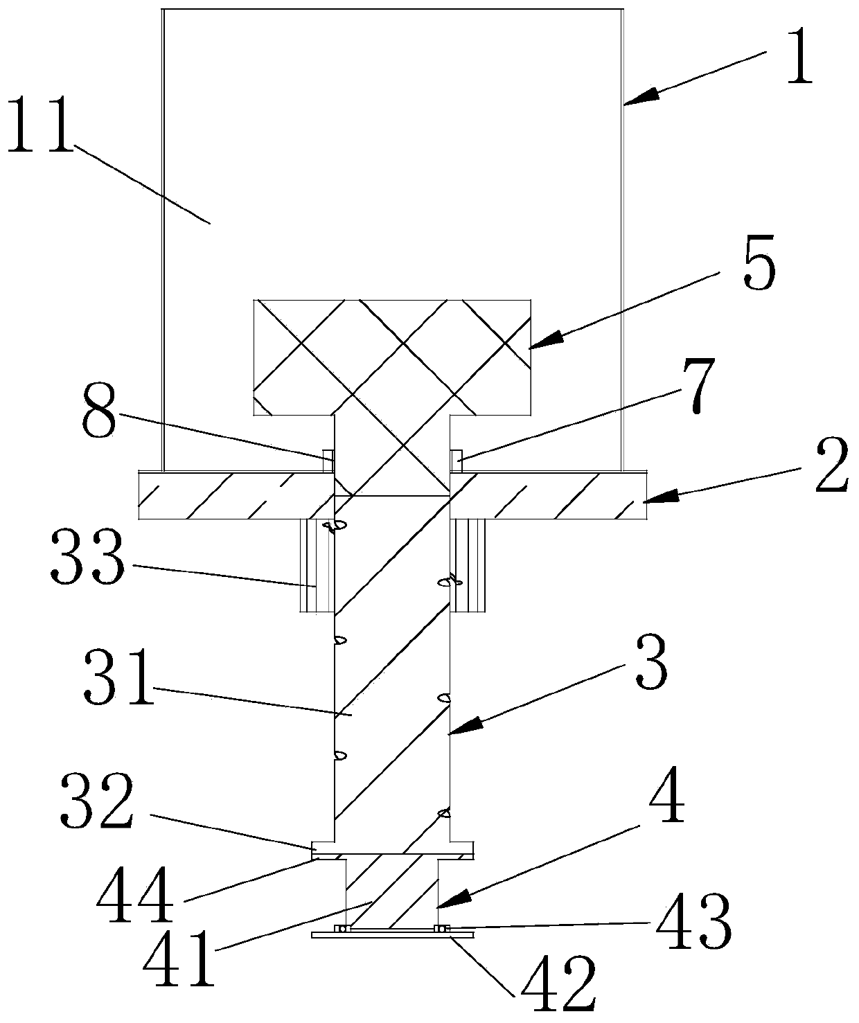 Vertical shock-absorption damper device used for storage tank