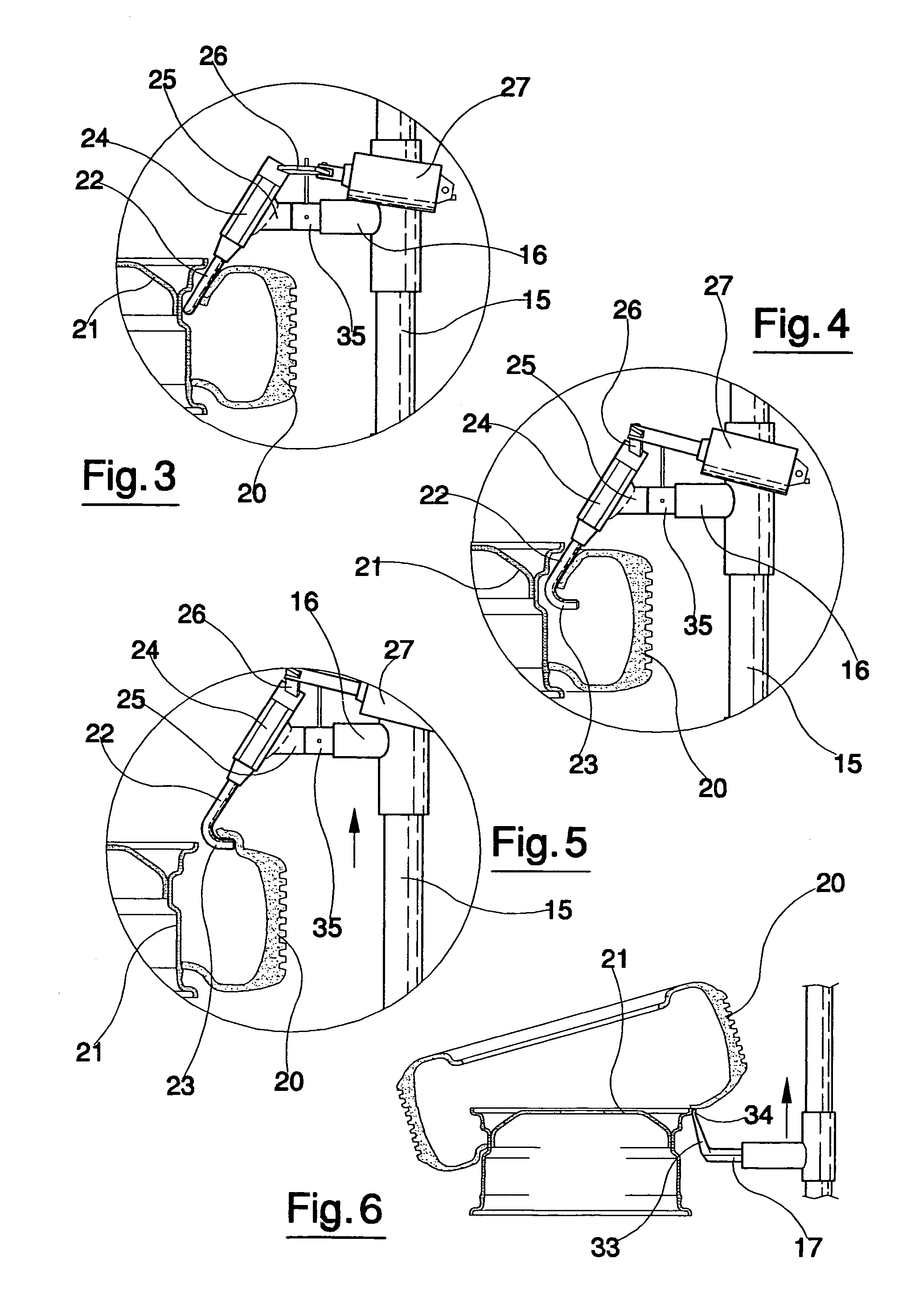 Device for mounting and dismounting tires of wheels positioned on a wheel support of a tire changing machine