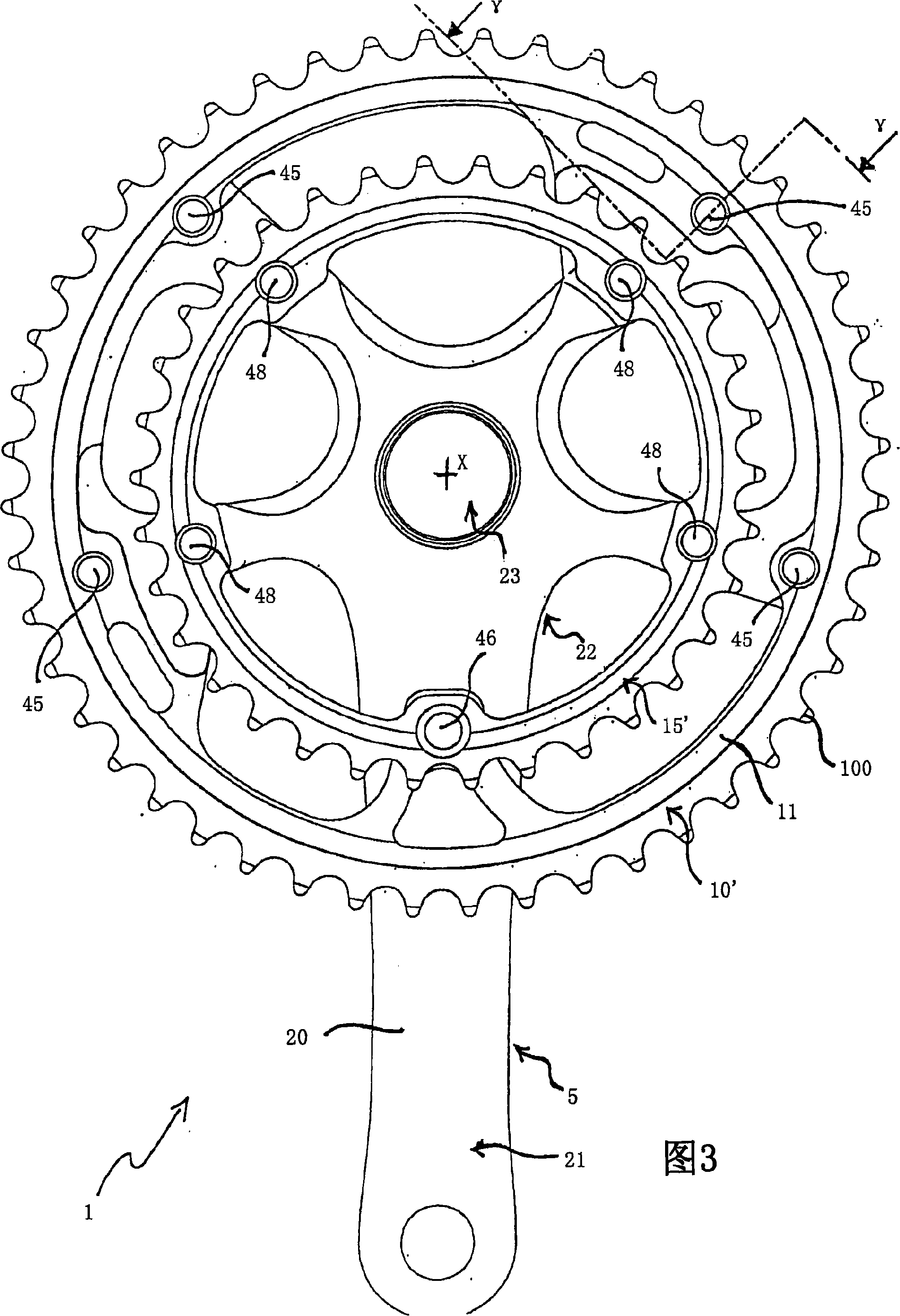 Right crank arm assembly for a bicycle and crank arm and front sprocket thereof