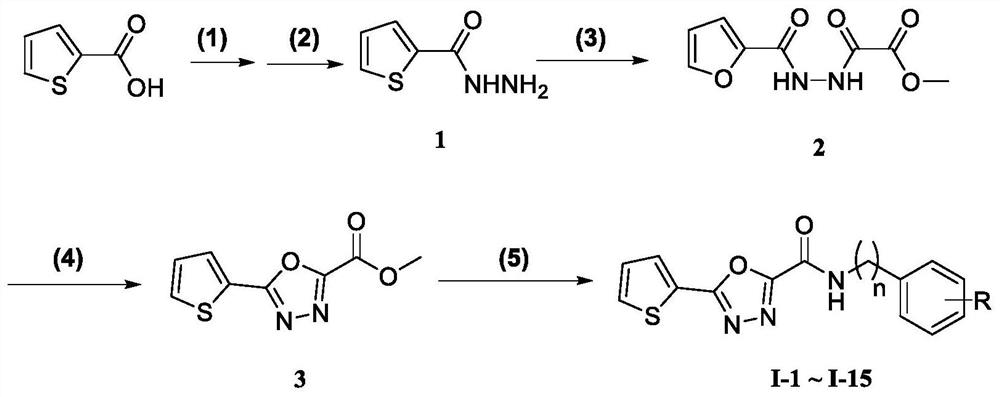 Preparation method, product and application of a class of thiophene-linked 1,3,4-oxadiazole carboxamides