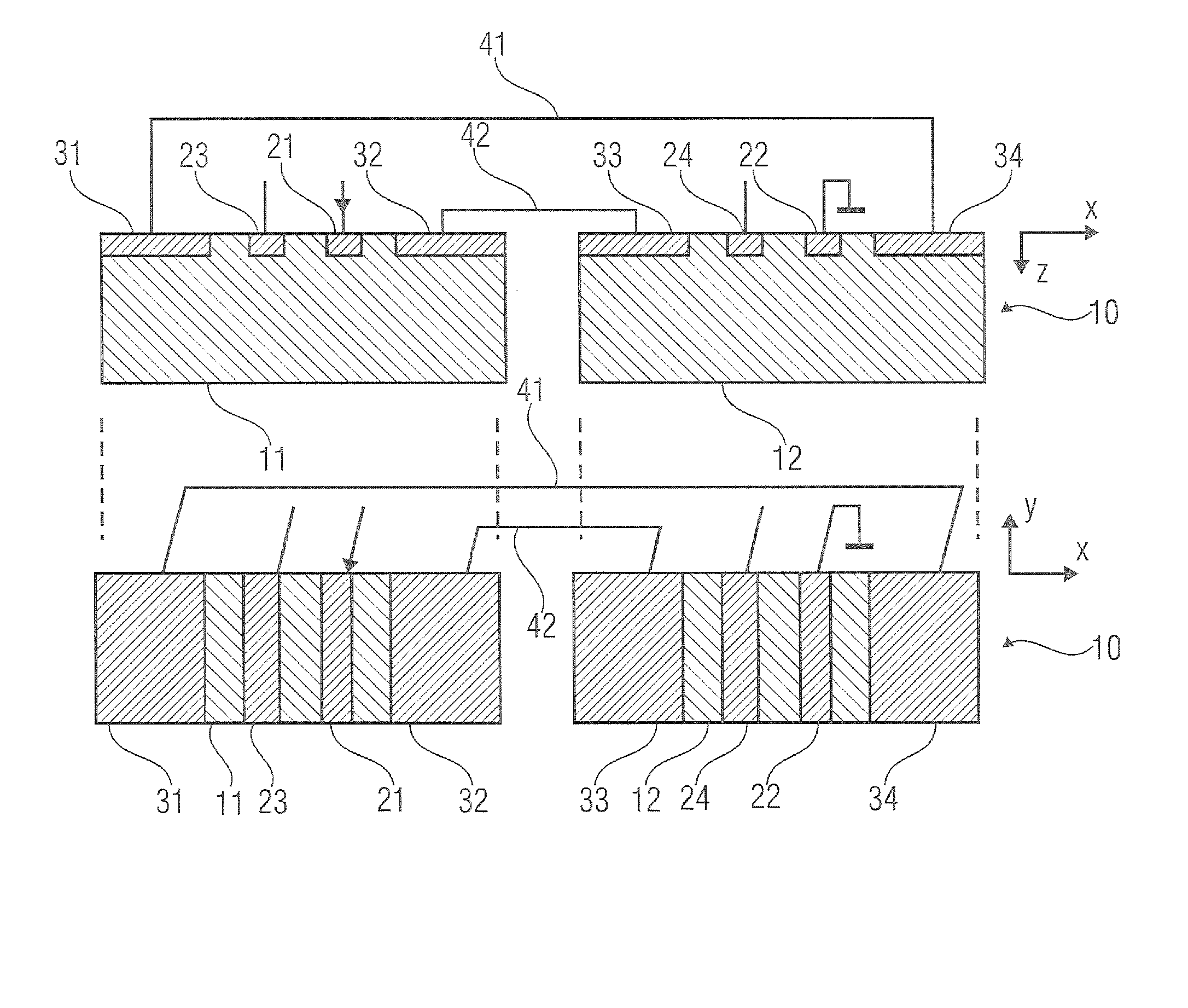 Electronic device with ring-connected hall effect regions