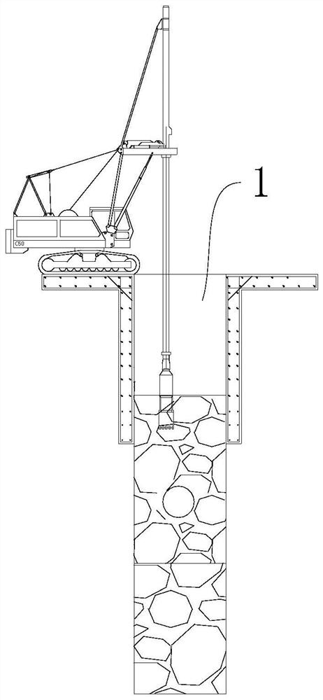 Groove grabbing replacement filling obstacle clearing method before SMW construction method pile construction of boulder-containing stratum