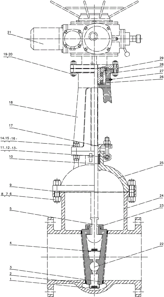 Double-disc wedge gate valve adopting composite spring connection