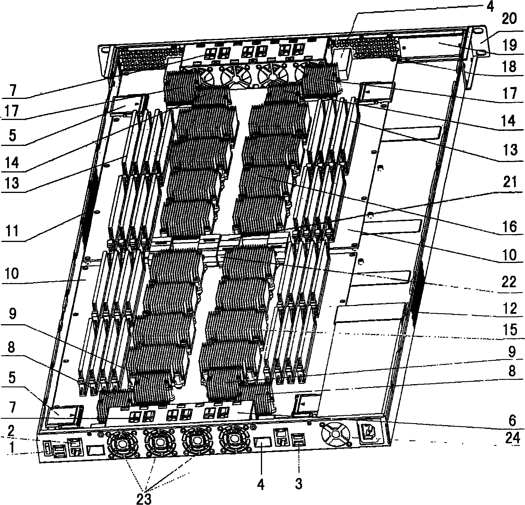 High-density rack server radiating system