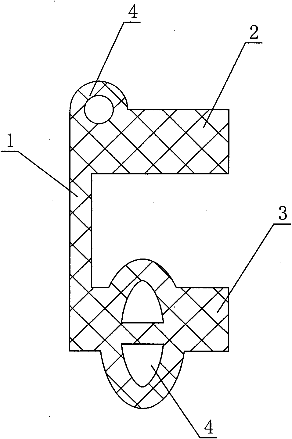 Window glass sealing rubber strip for hollow ribbed ship