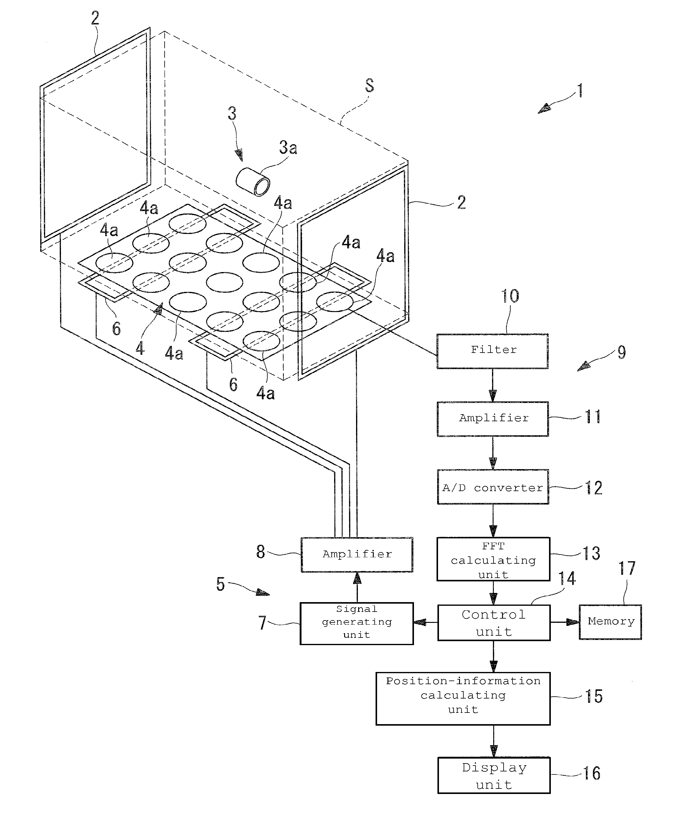 Position detecting device having opposite-phase magnetic-field generating coil, medical device guiding system, position detecting method, and medical device guiding method