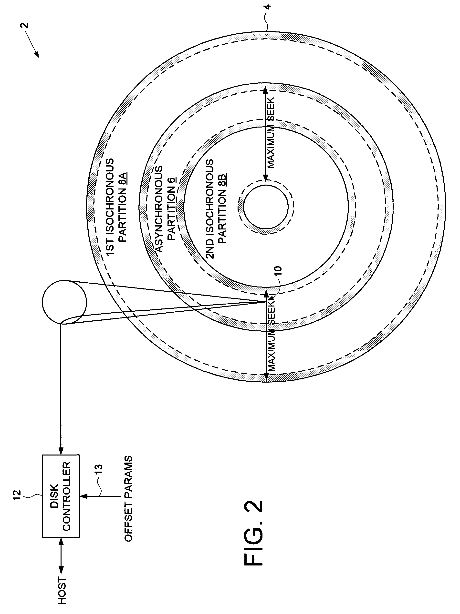 Disk drive comprising an asynchronous partition located on a disk between two isochronous partitions