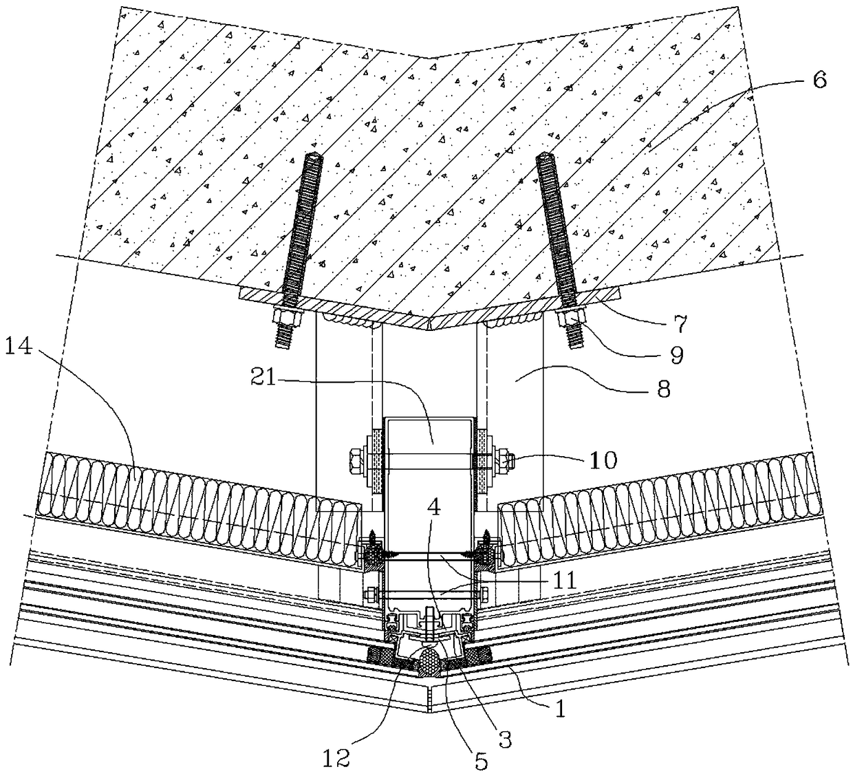 Obtuse-angle-shaped glass curtain wall and construction method thereof
