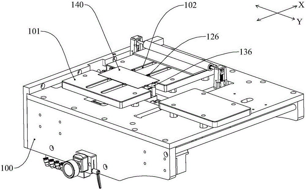 A panel material positioning dust removal device