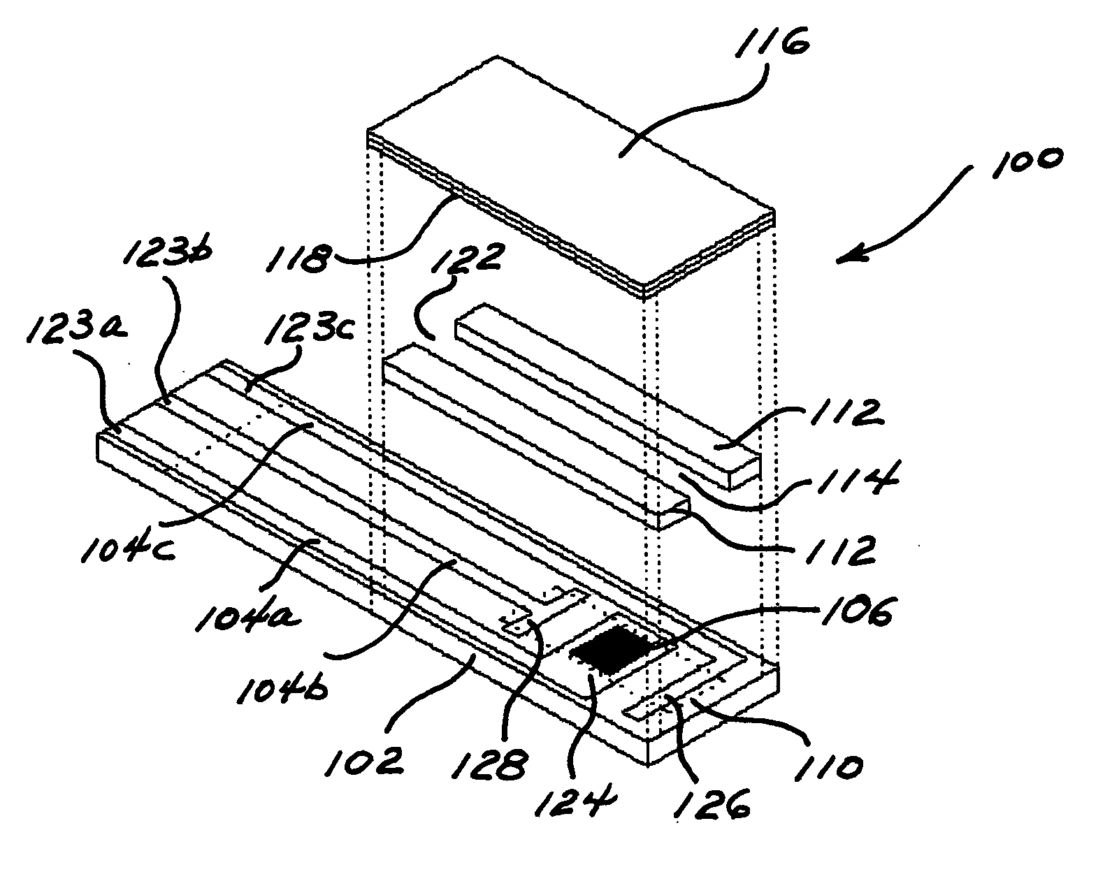 Device having a flow channel containing a layer of wicking material