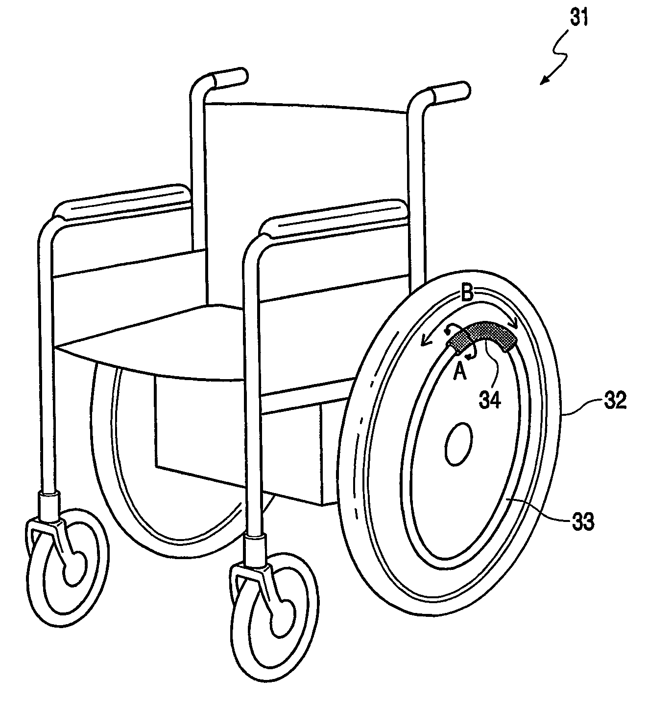 Wheelchair and operating means for use in such a wheelchair
