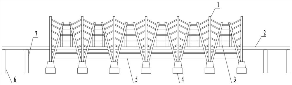 Arched bent suspension bridge structure