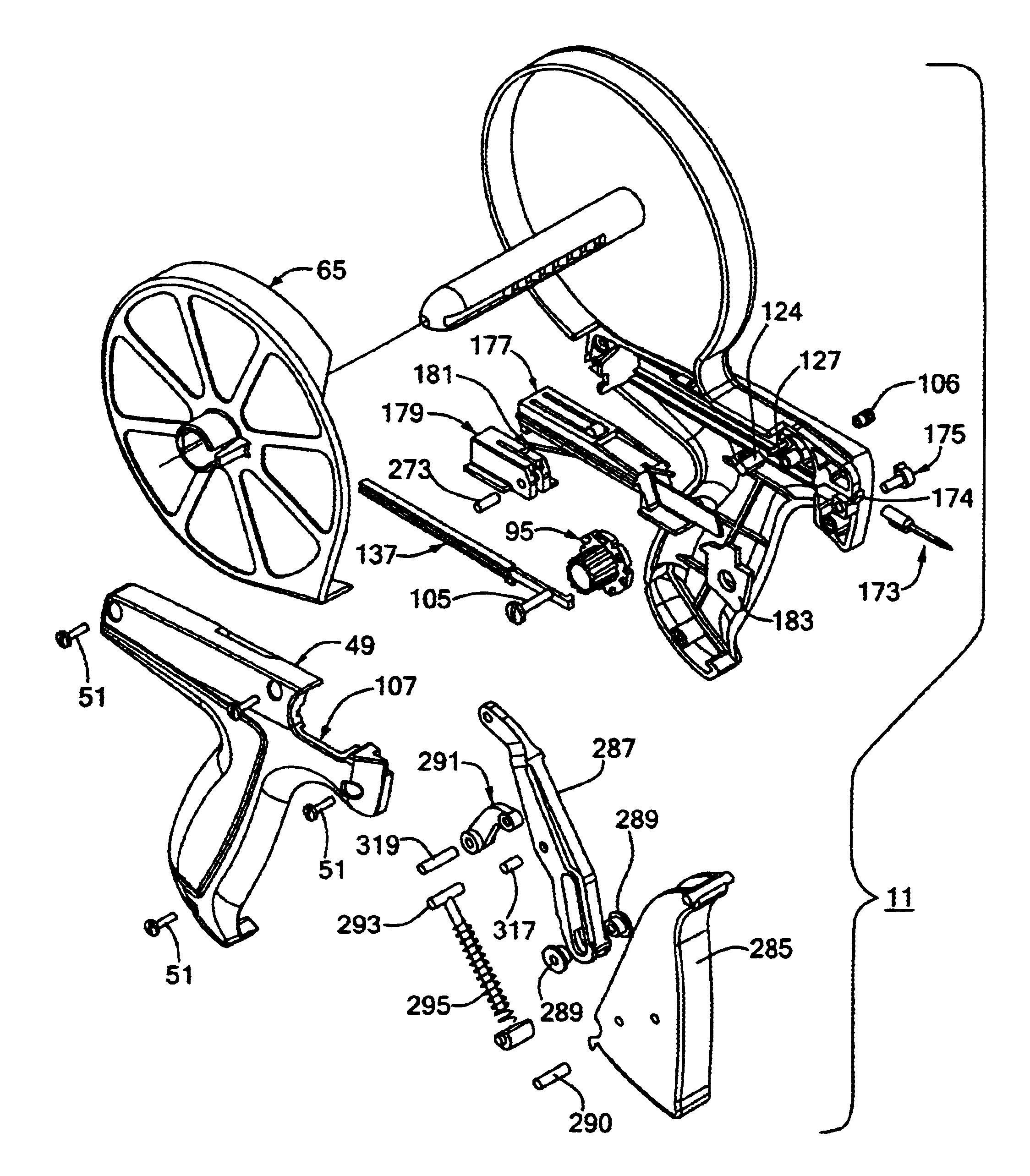 Apparatus for dispensing individual plastic fasteners from fastener stock