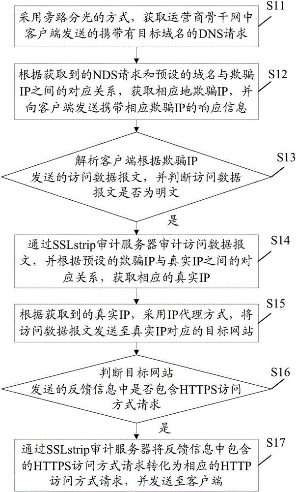 HTTPS data flow auditing method and system oriented on operator backbone network