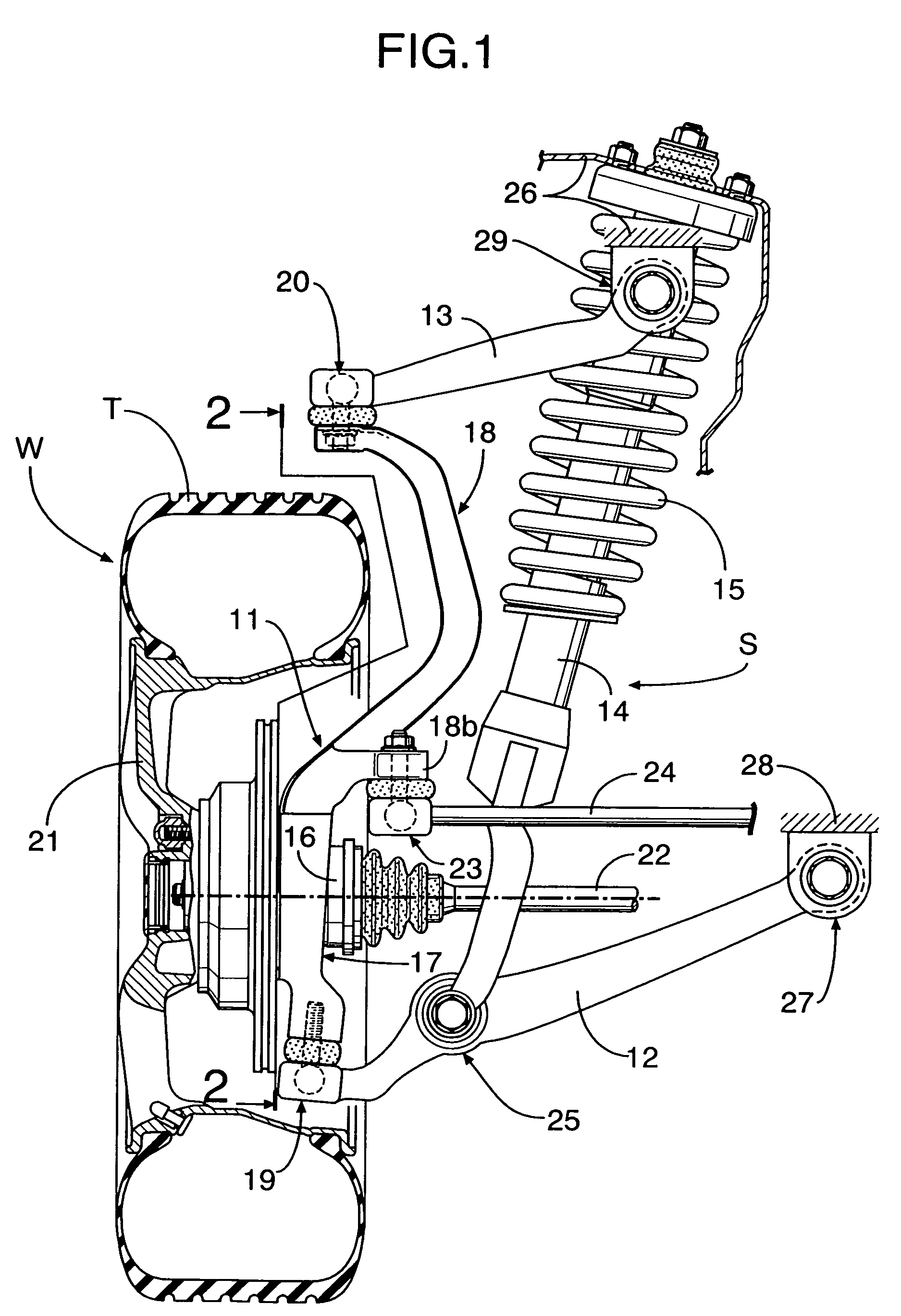 High-mounted double wishbone suspension device