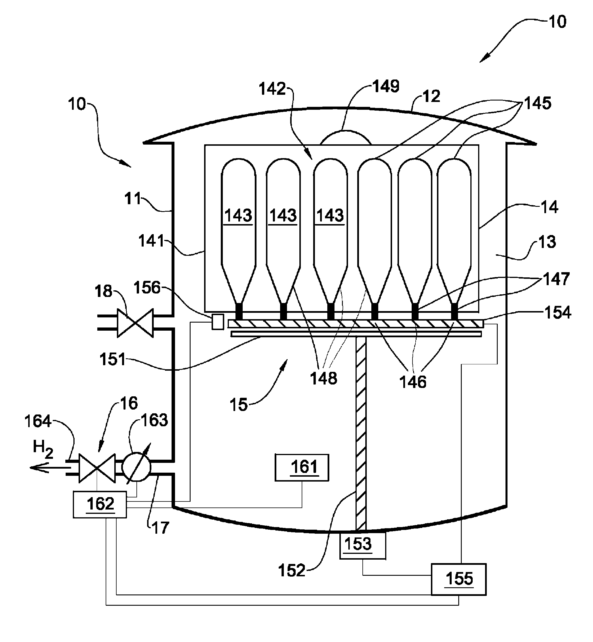Apparatus for storage and liberation of compressed hydrogen gas in microcylindrical arrays and system for filling the microcylindrical arrays