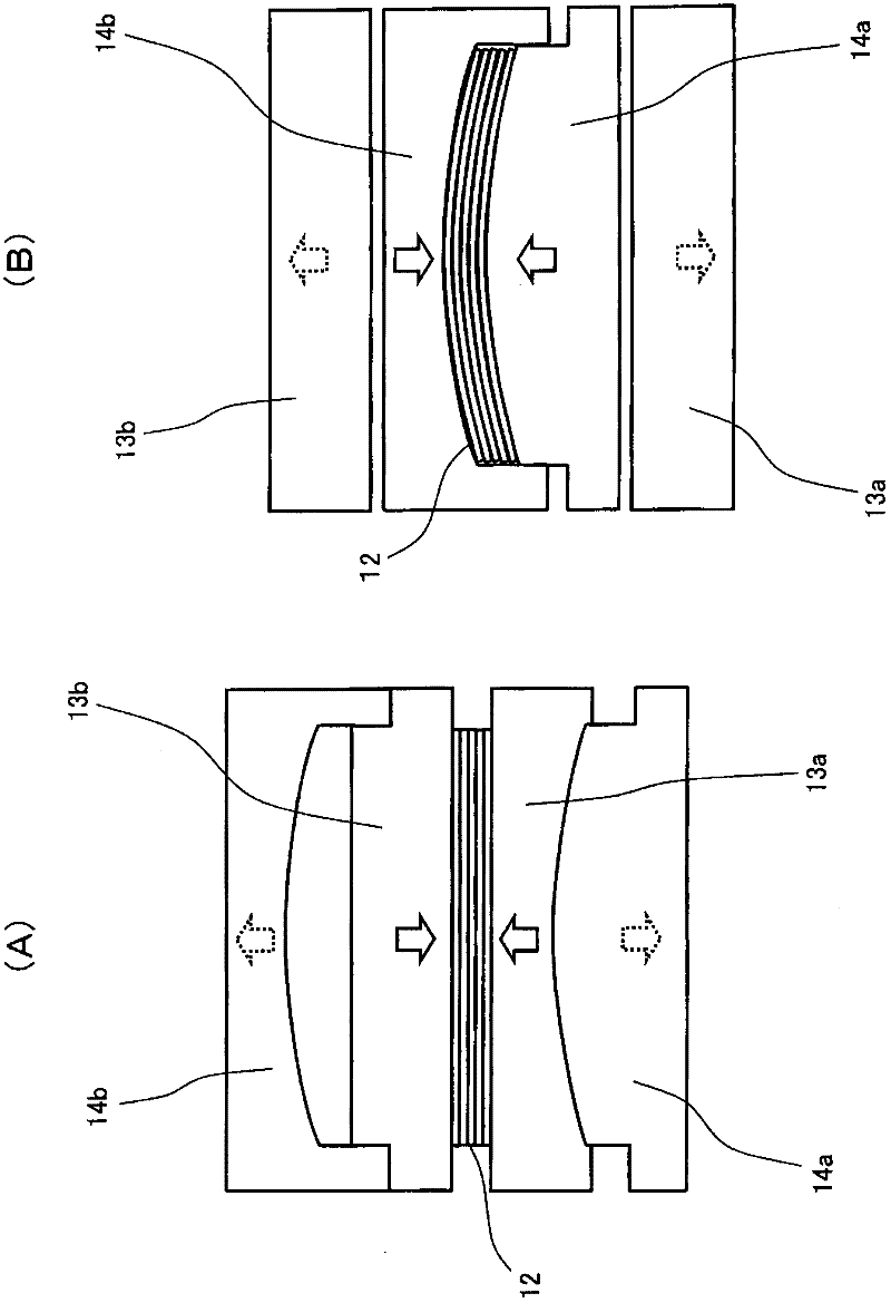 Manufacturing method and manufacturing apparatus of tape-shaped reinforcing fiber base material having arc-shaped portion, and laminate, preform, and fiber-reinforced resin composite material using the base material