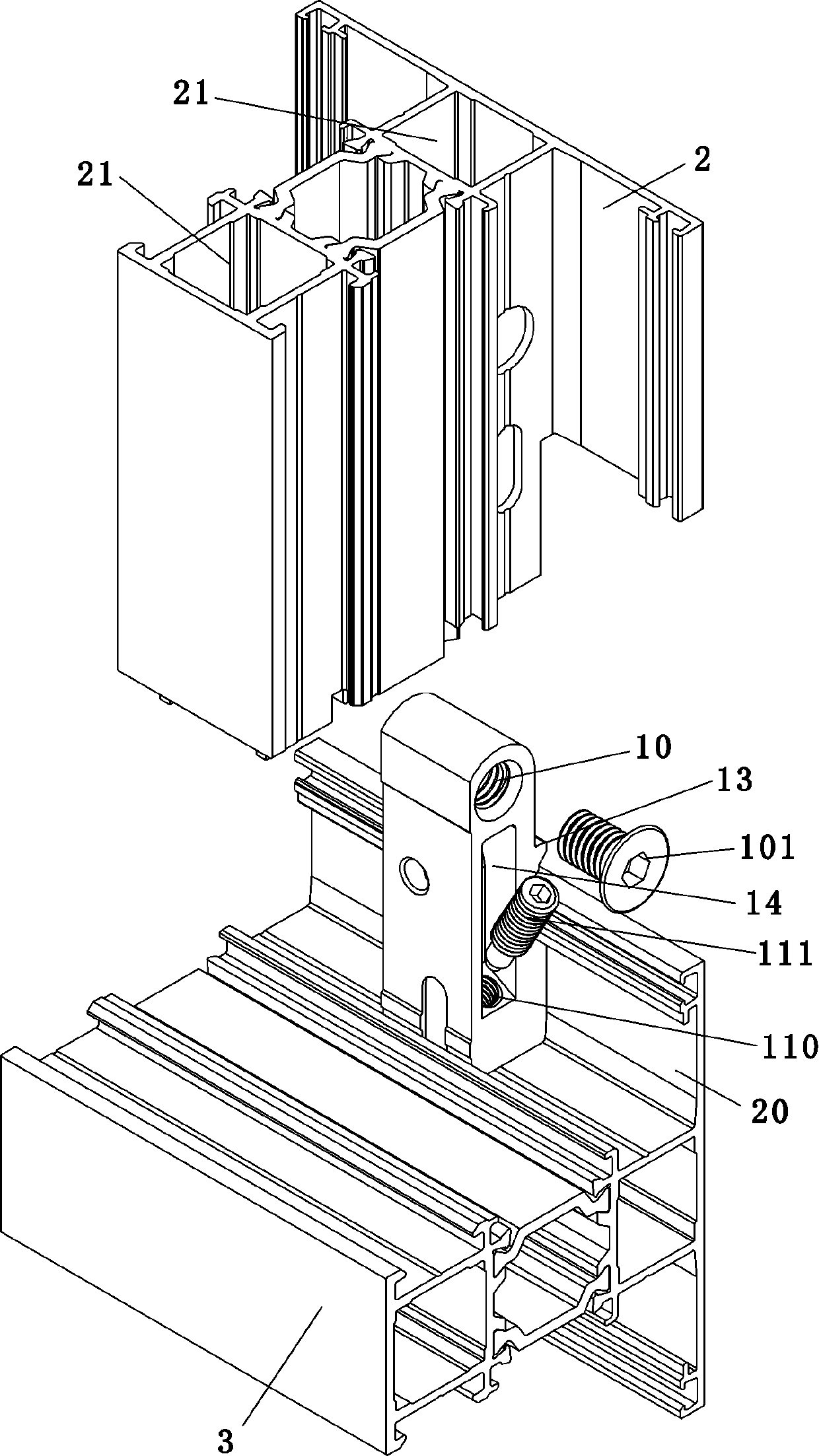 Connecting structure of door and window mullion and frame or mullions ...