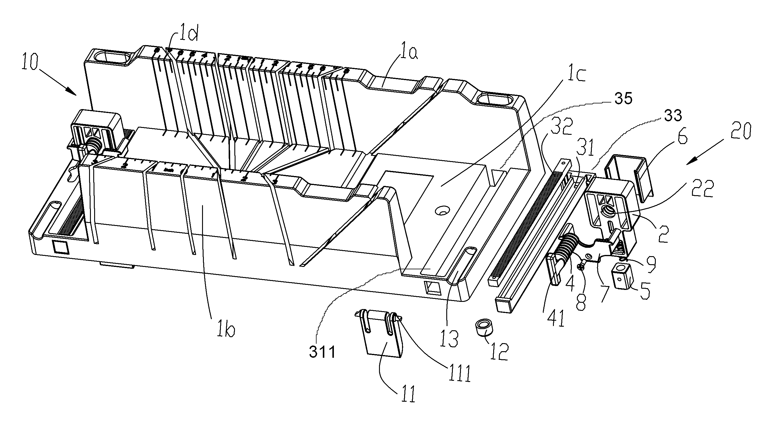 Miter box with adjustable clamps