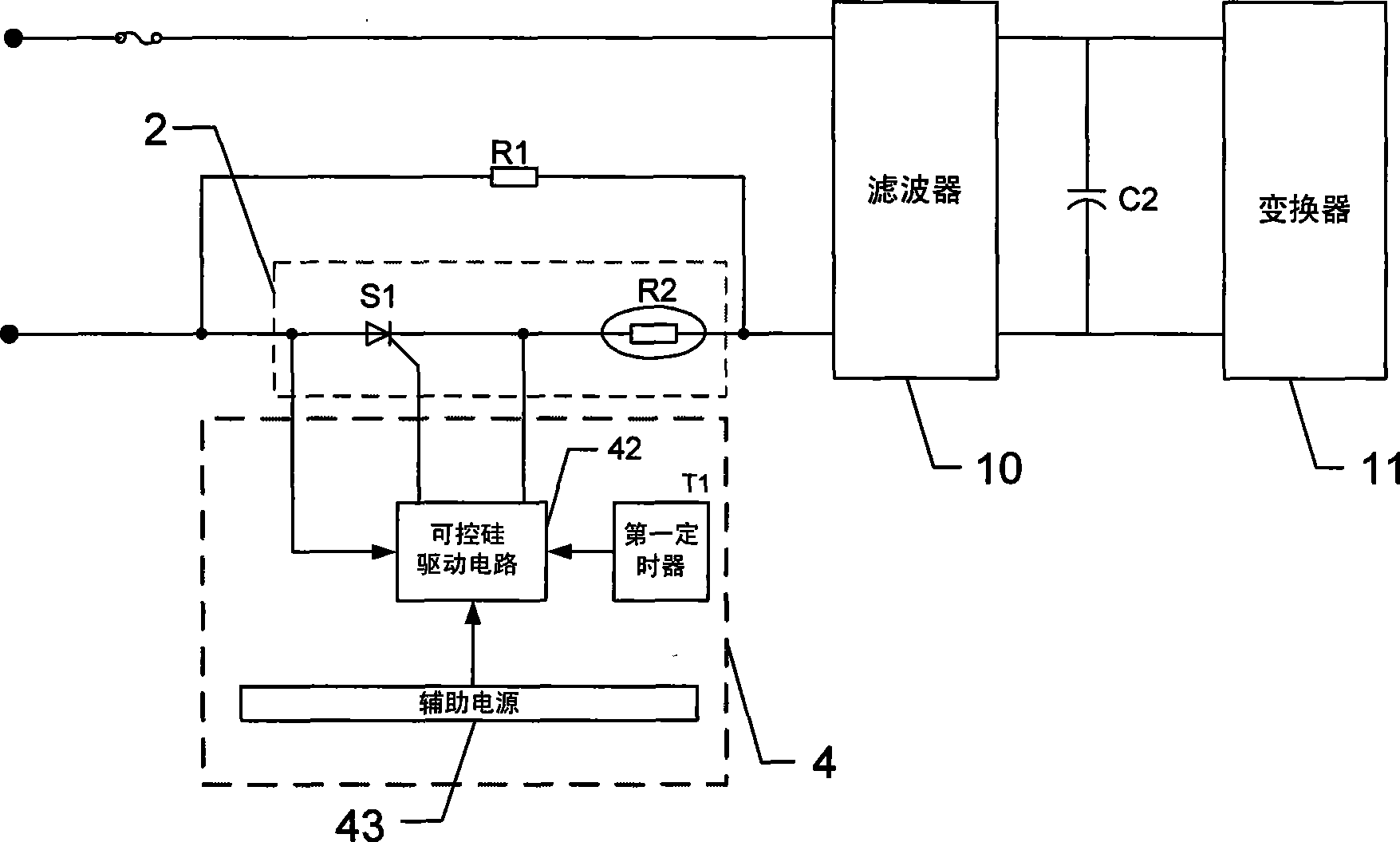 Suppressing circuit of power-on impact current