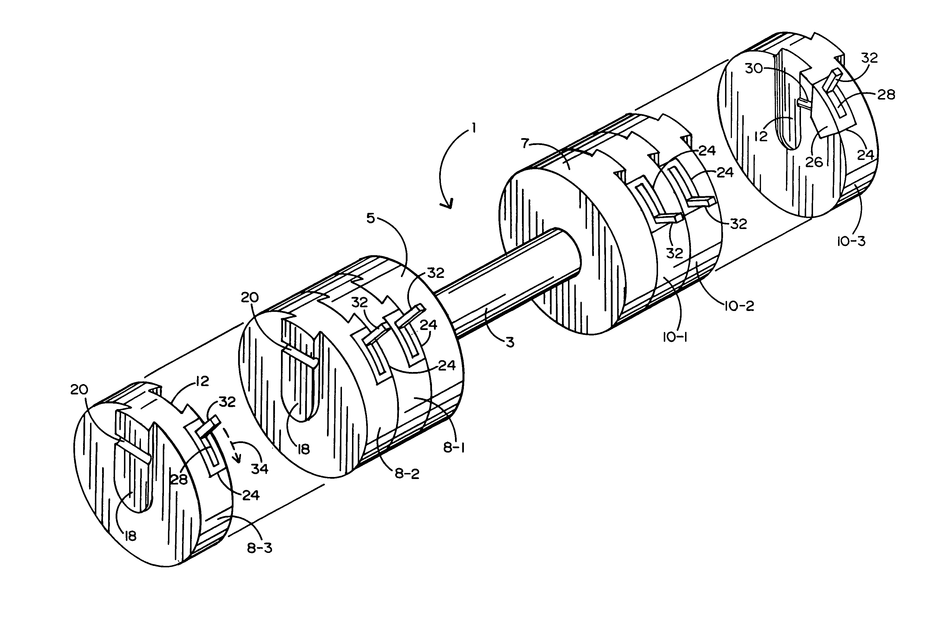 Dumbbell weight training device having detachable weight plates