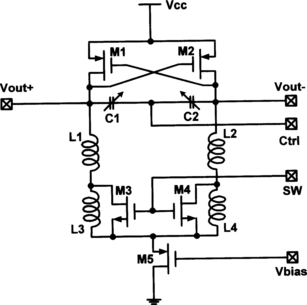 Radio frequency double-channel voltage controlled oscillator based on central tapped inductive switch