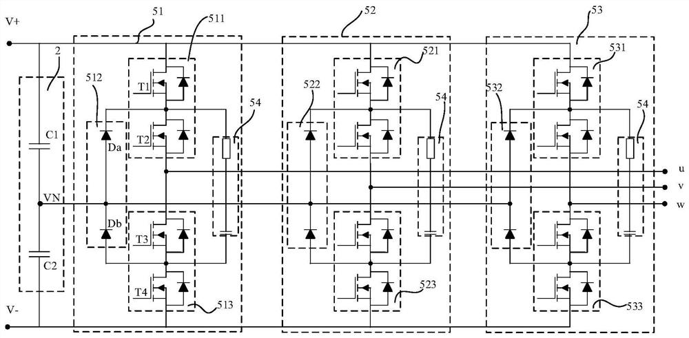 Three-level traction power module and inverter circuit based on sic power devices