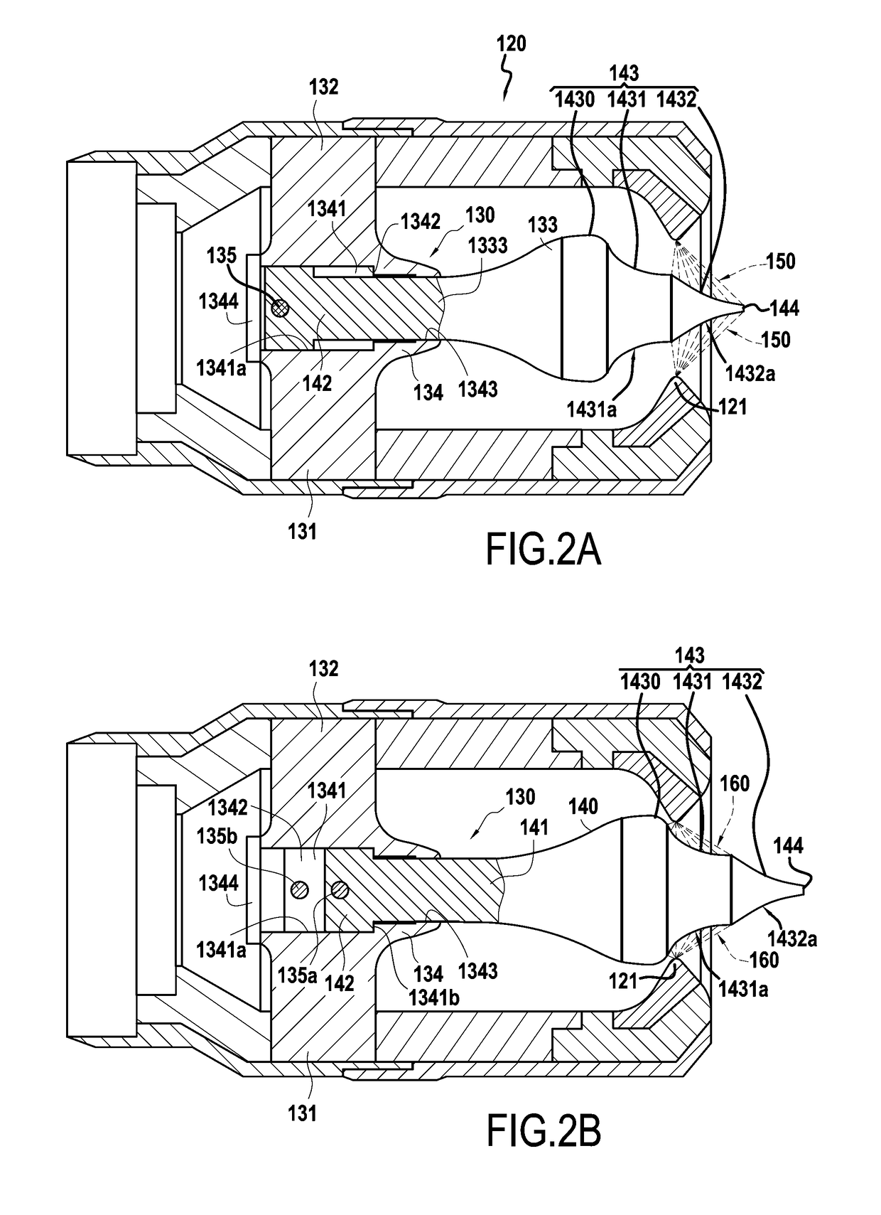 A device for modulating a gas ejection section