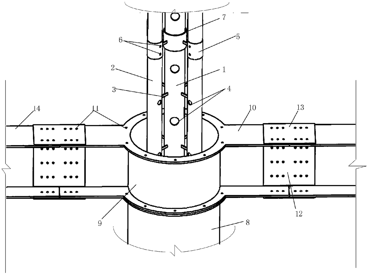 Assembled steel pipe concrete laminated column-beam structure system with multiple built-in steel pipes