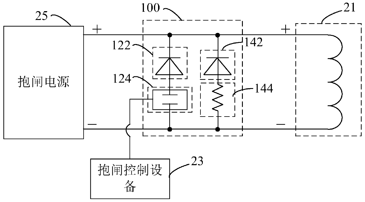 Brake closing follow current circuit, brake closing system and brake closing follow current control method