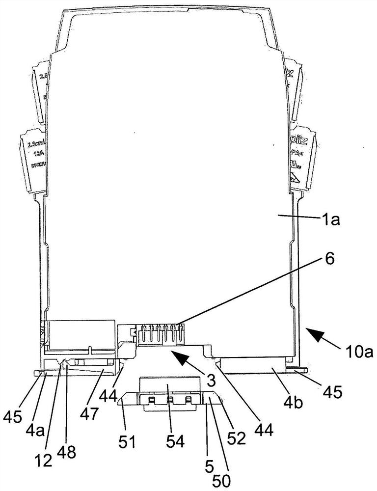 Support rail housing, electronic module and system including a plurality of electronic modules