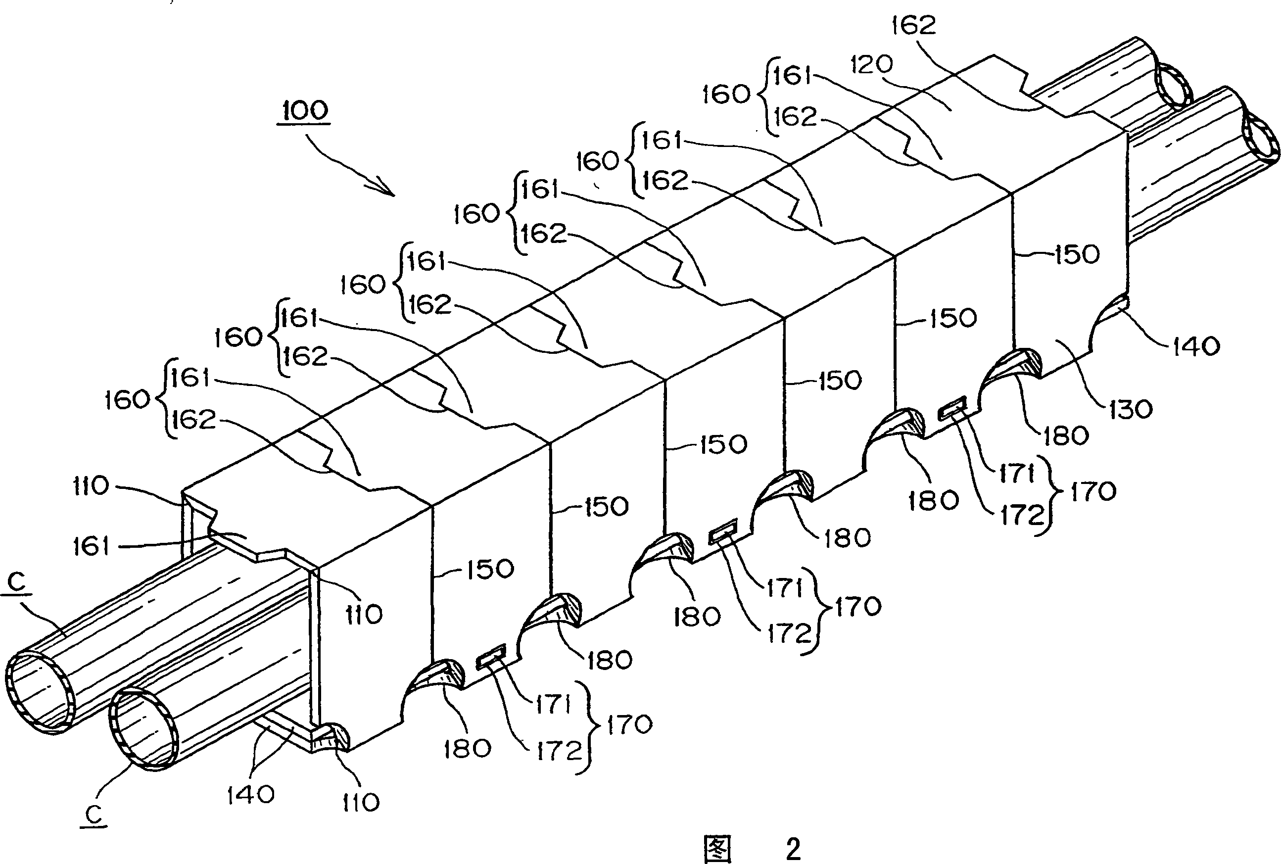 Folding assembly type cable protection and guide device