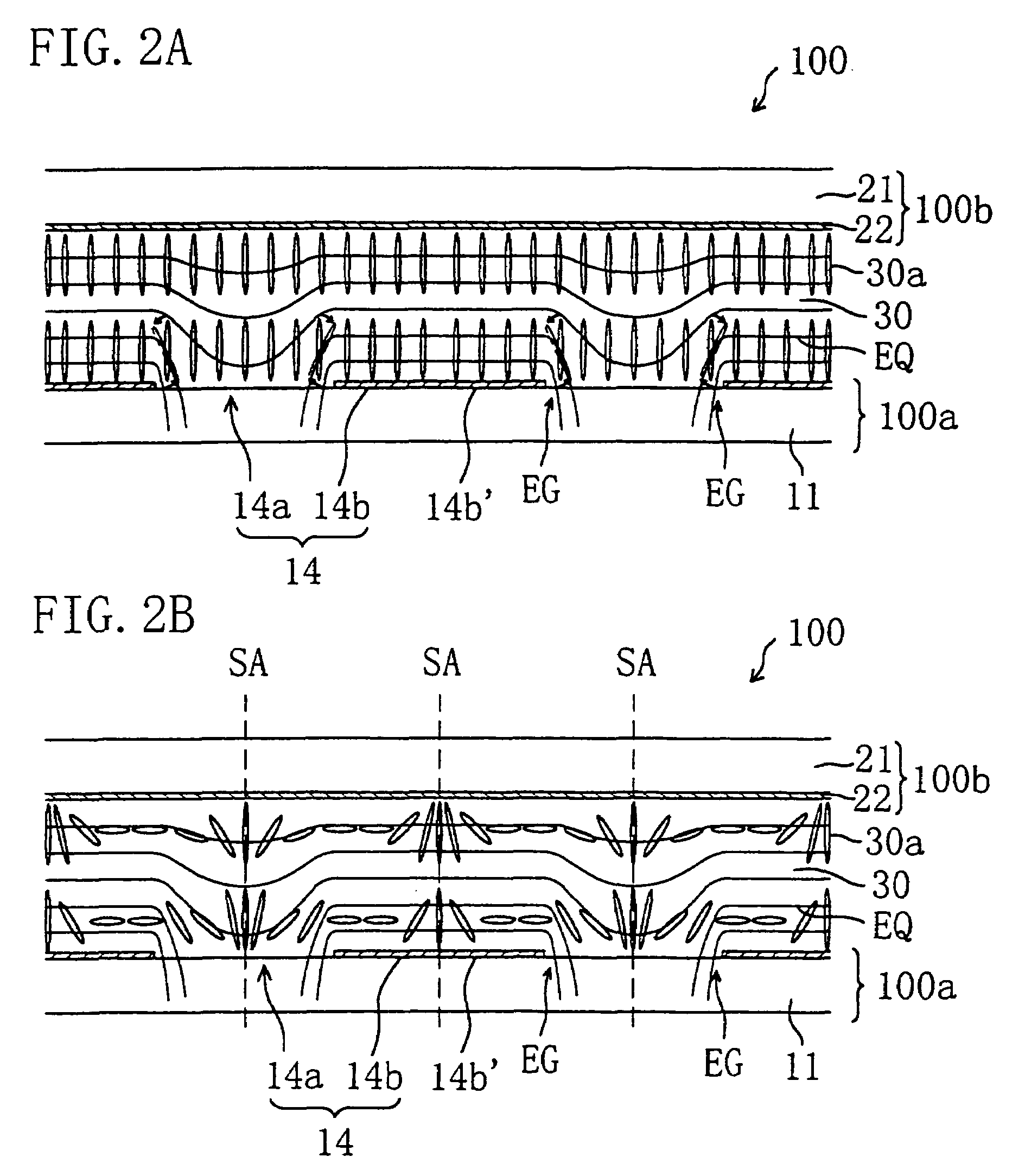 Liquid crystal display device having multiple domains with radially inclined LC molecules