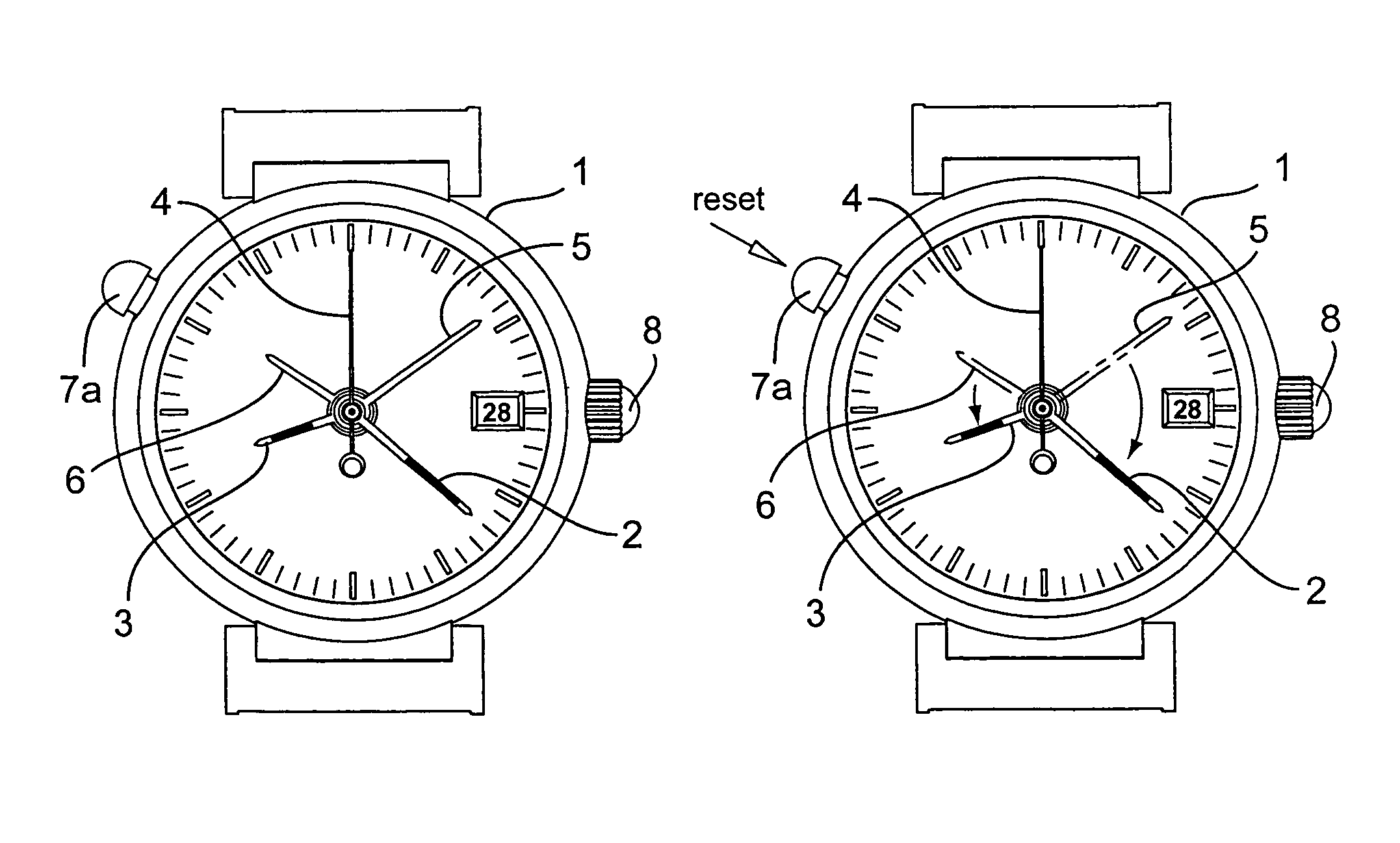 Watch with fly back hand function and corresponding fly back hand mechanism