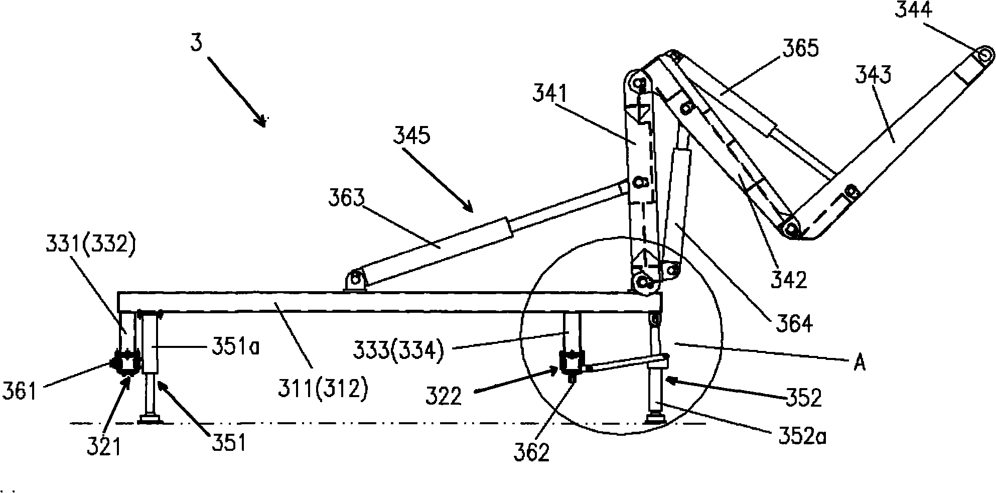 Hoisting device of military transportation platform vehicle