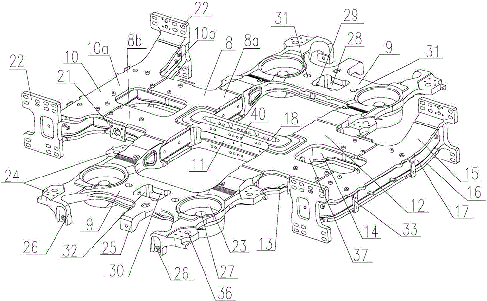 Low-floor articulated railway vehicle bogie frame and bogie