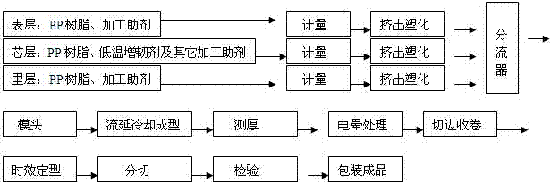 Low temperature resistant high-transparency CPP packaging film capable of printing internally