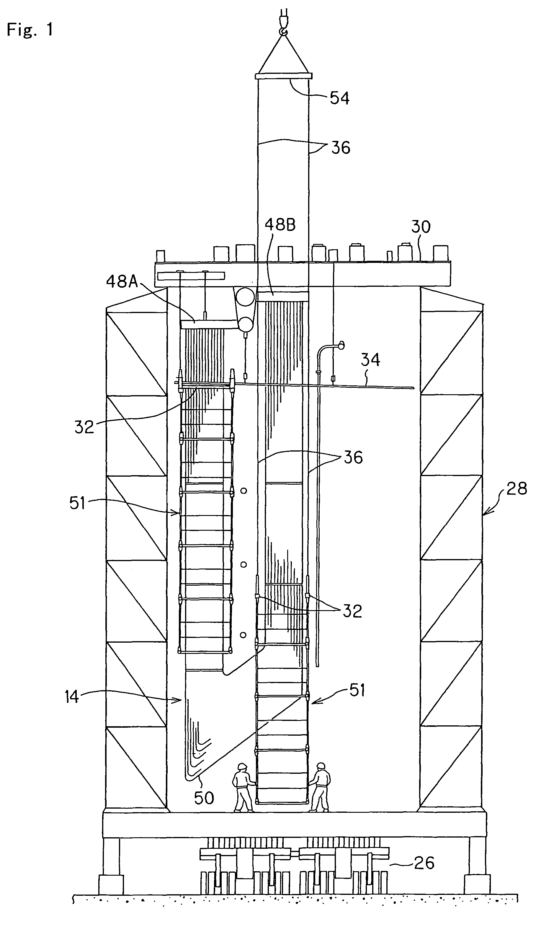 Inspection scaffold of large component for boiler and building method thereof
