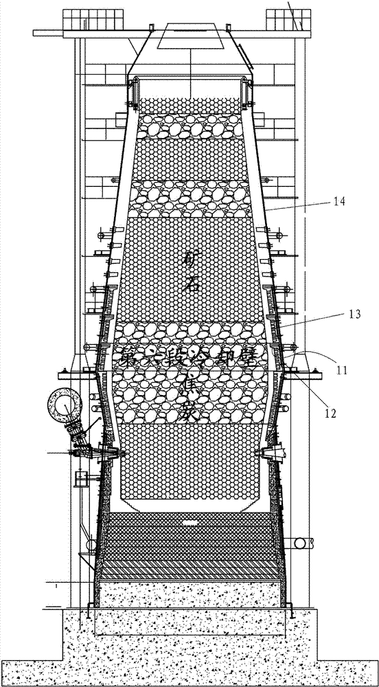 Device for rapid replacement of blast furnace cooling wall through external jacking without lowering stockline and construction method thereof