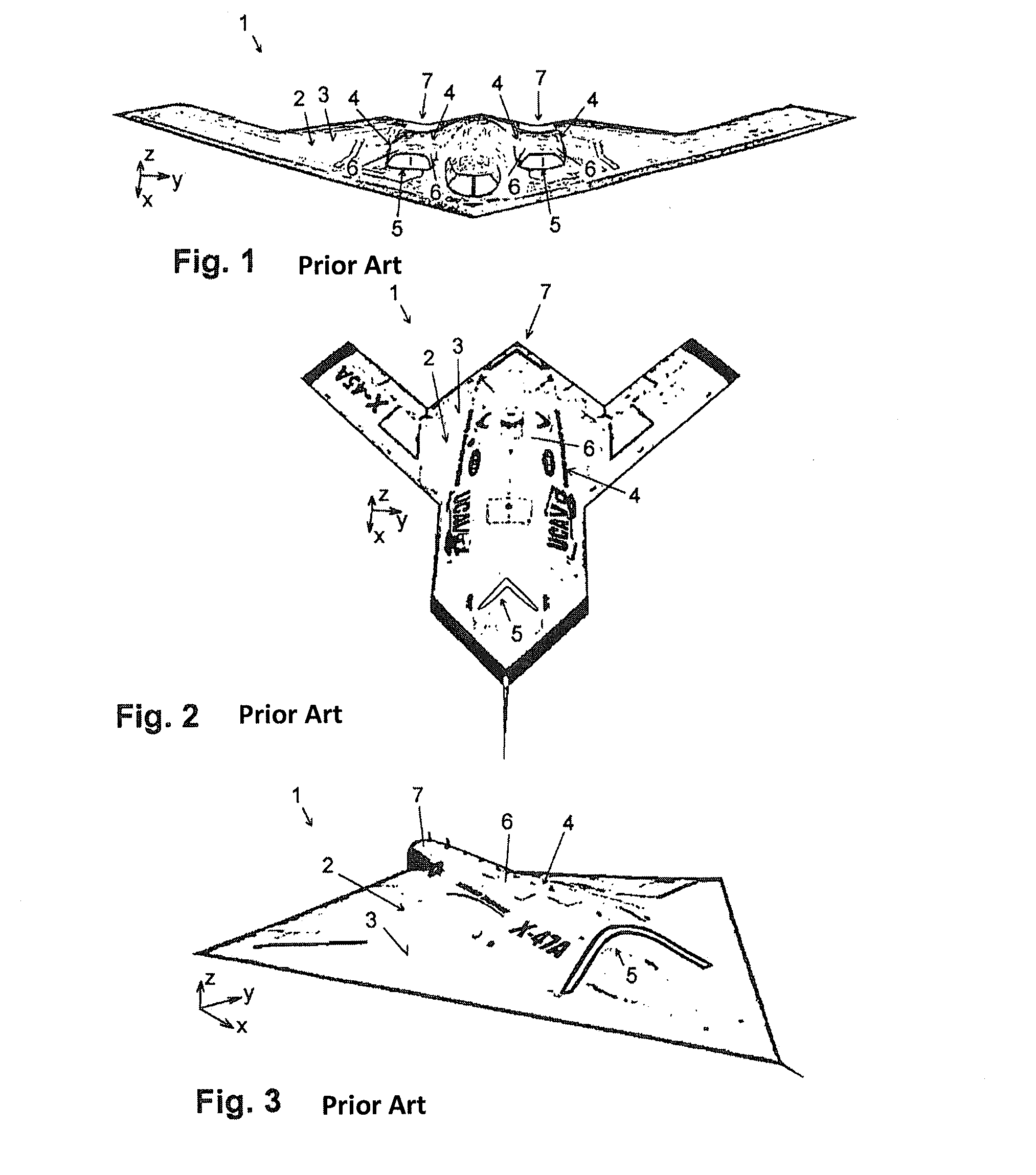 Driven Aircraft, in Particular to an Aircraft Designed as a Flying Wing and/or Having a Low Radar Signature