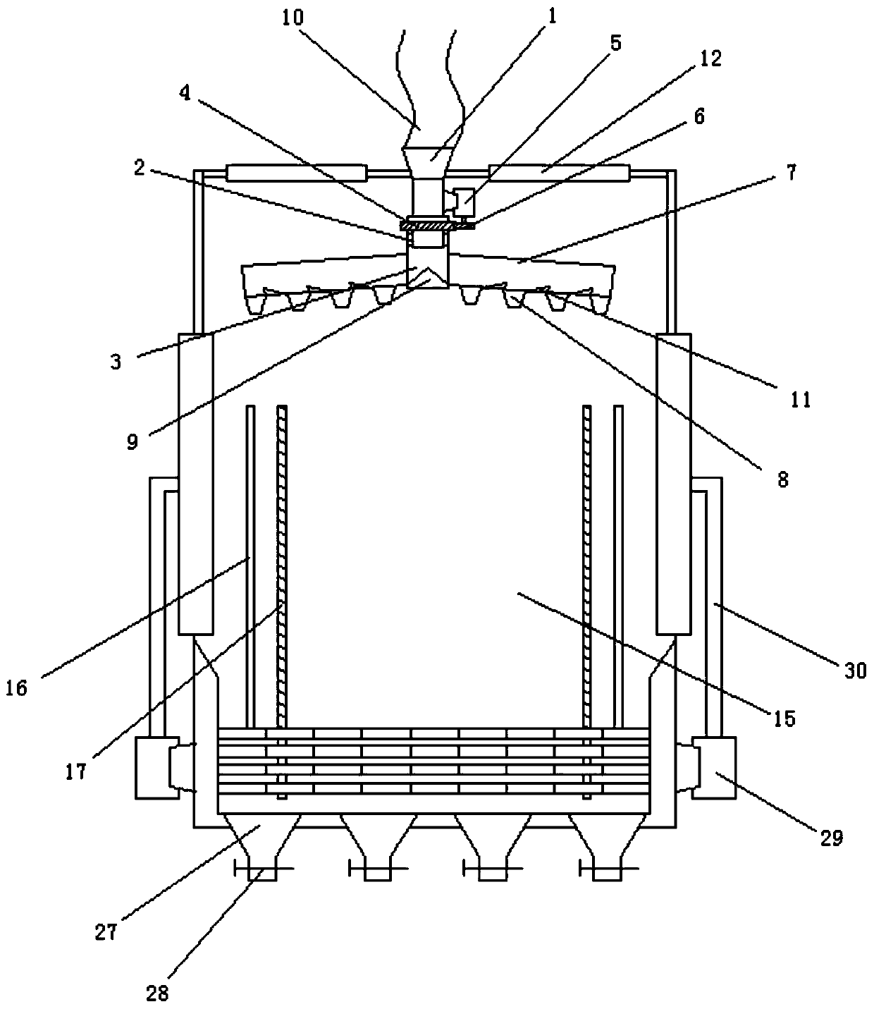 Grain rotary discharging type drying device