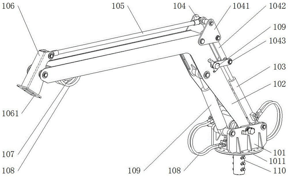 A device that can be used to support and position the cleaning terminal of a photovoltaic array cleaning vehicle