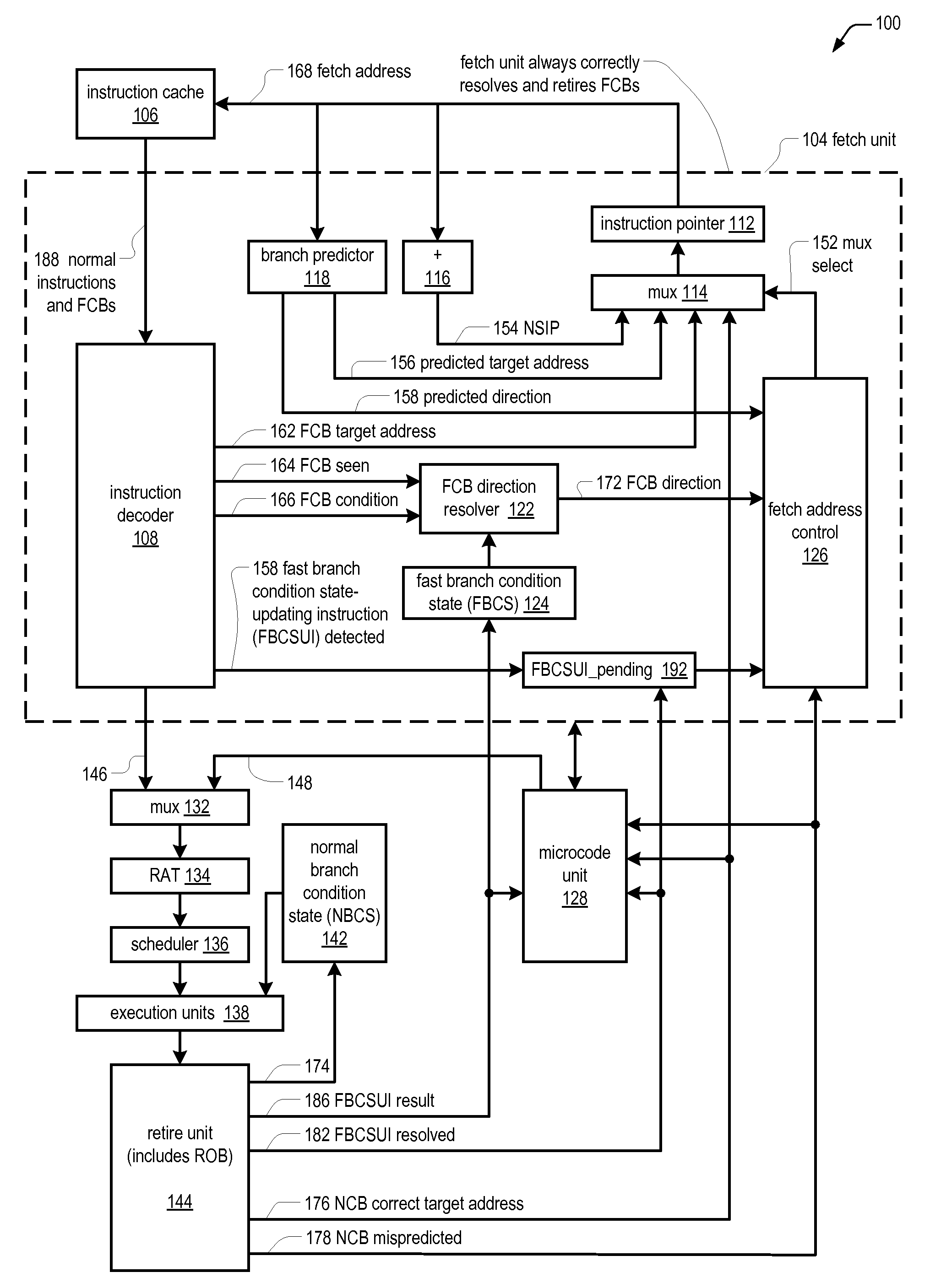 Pipelined microprocessor with fast non-selective correct conditional branch instruction resolution