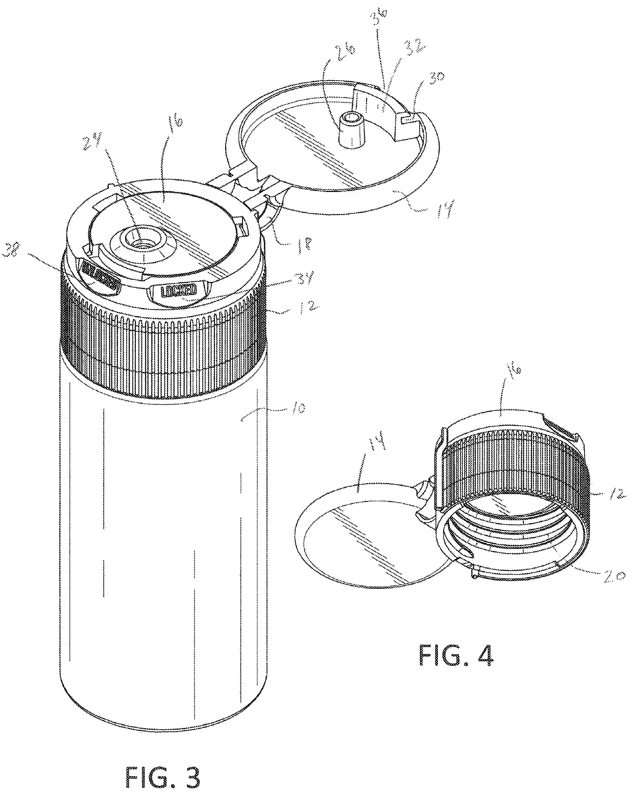 Travel bottle having a twisting locking ring body