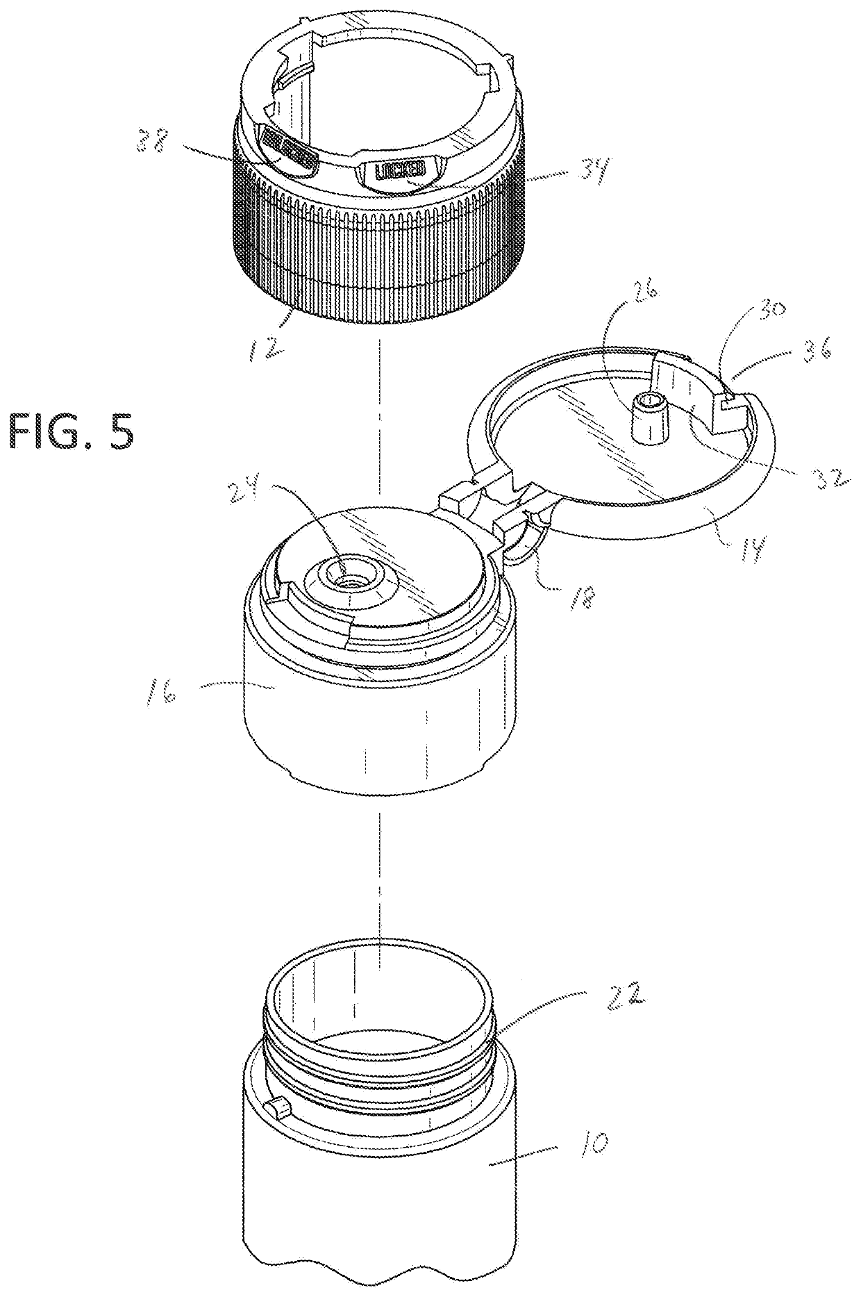 Travel bottle having a twisting locking ring body