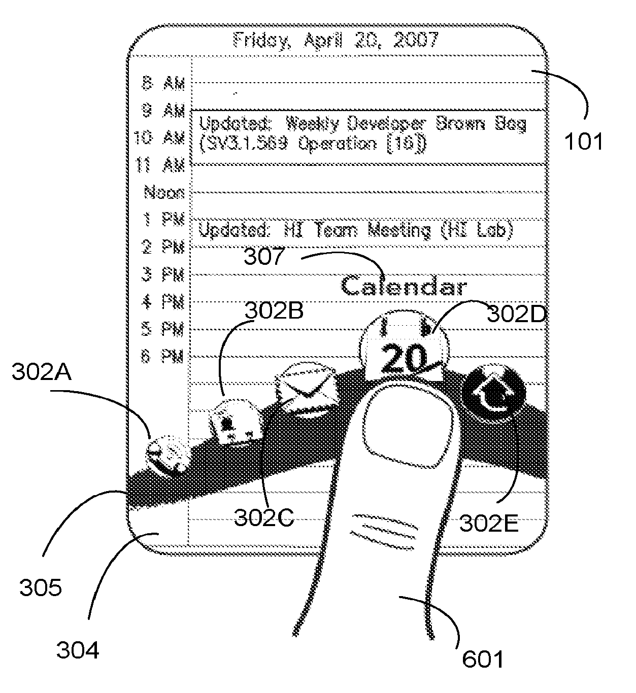 User interface for initiating activities in an electronic device