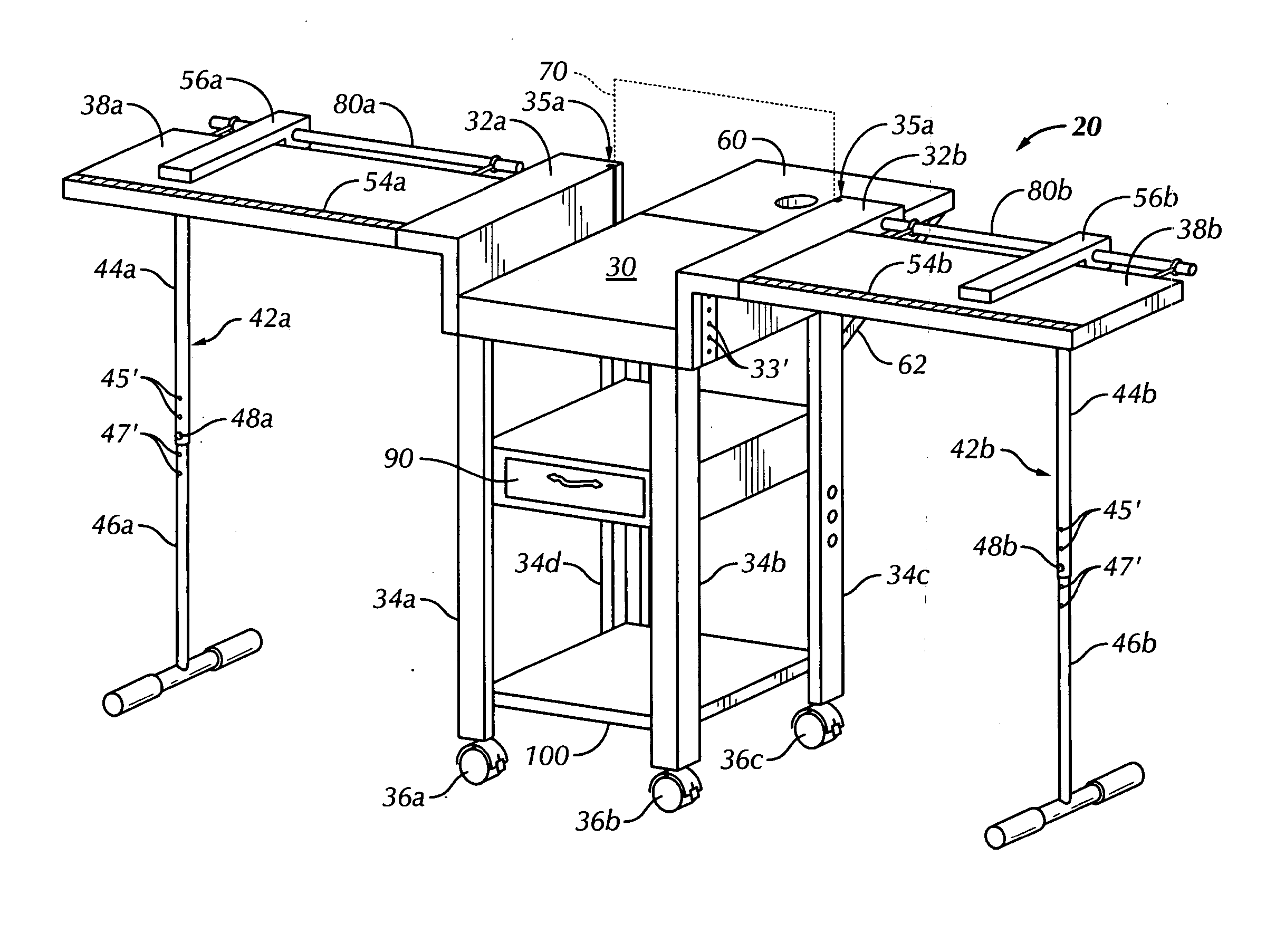 Portable, dual-station, expandable carpenter's work bench