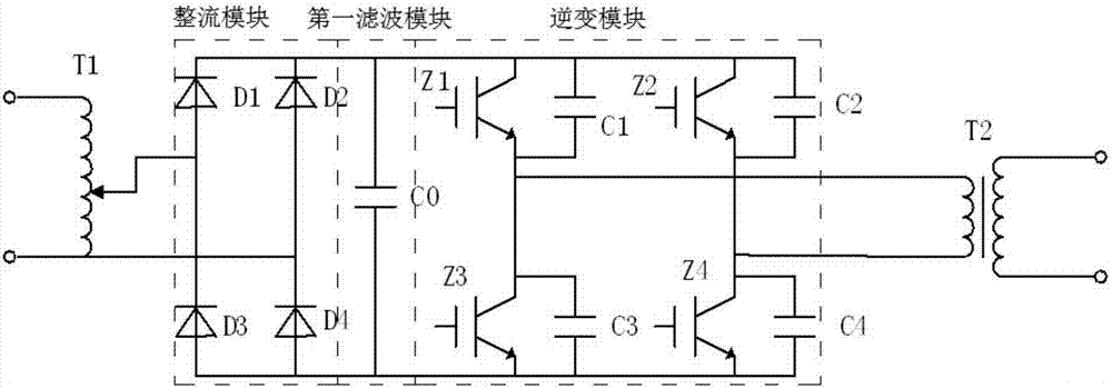 Crude oil electric dehydration device and method of direct current superposition alternating current pulse type electric field